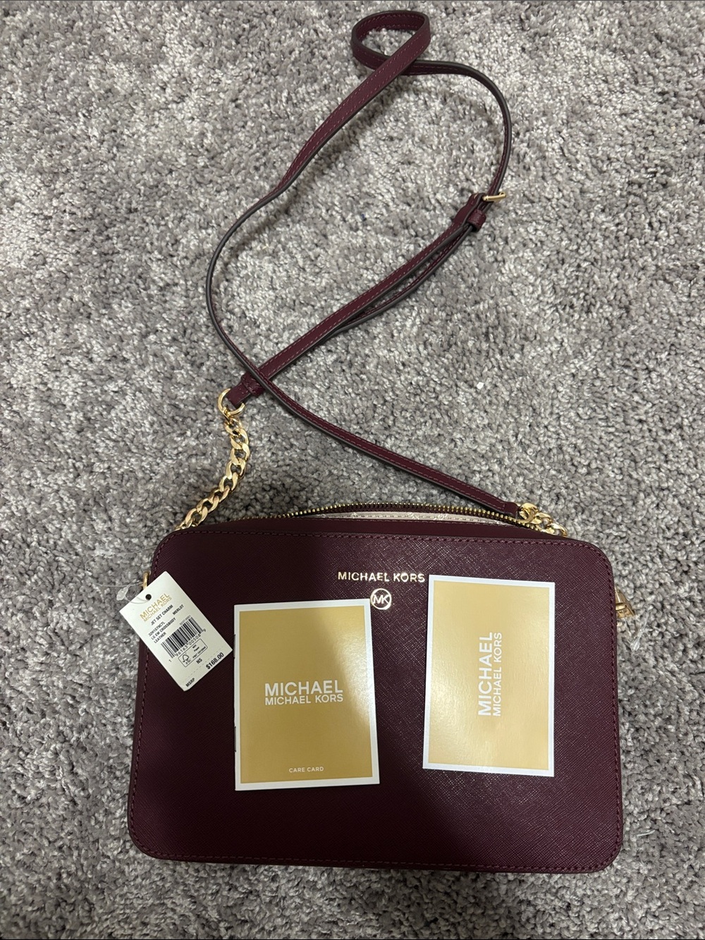 Michael Kors Plum Saffiano Crossbody with Gold Chain
